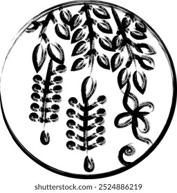 Brush writing circular simple hanafuda Uzuki wisteria April wisteria scum