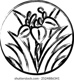 Brush writing circular simple hanafuda iris, Moriwaka, Satsuki, May, iris dregs