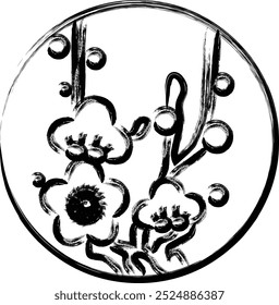 Cepillo de escritura circular simple hanafuda Kisaragi ciruela febrero ciruela dregs