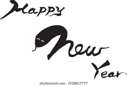 Brush writing HAPPY NEW YEAR in the shape of a snake
