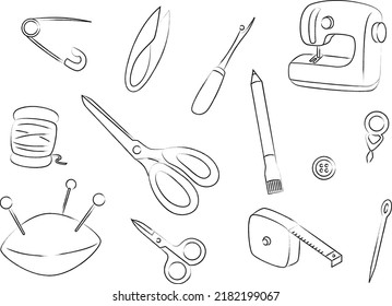 Brush writing wallpaper illustration of sewing tools