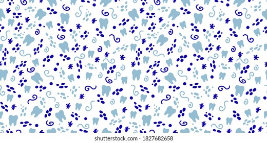 Brush Your Teeth Cute Seamless Pattern With Abstract Elements. Decorated With Dental Elements. Dental, Dentist, Hygiene, Medical, Health, Tooth, Teeth, Oral, Mouth, Care, Stomatology.