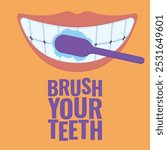 Brush Your Teeth Vector Illustration. brushing teeth sign vector. dental hygiene vector