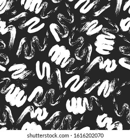 Brush zig zag strokes seamless pattern. Distressed smear texture. Chinese rough dirty wallpaper. Vector isolated paintbrush background. 
