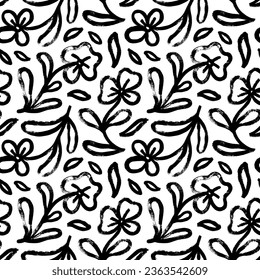 Brush-drawn daisies flowers seamless pattern. Hand drawn vector bold flowers in naive or grunge style. Creative contemporary abstract organic background. Camomile, daisy and poppy motif. 