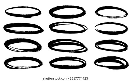 Brush-drawn ellipses, ovals, and bubbles to highlight text. Hand-drawn marker and crayon circles. Doodle-style geometric outline shapes. Vector ink elements for emphasis.