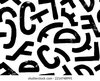 Brush-drawn geometric shapes seamless pattern. Messy scribbles, bold curvy lines illustration. Modern abstract wallpaper with simple geometric shapes. Black and white modern ornament.
