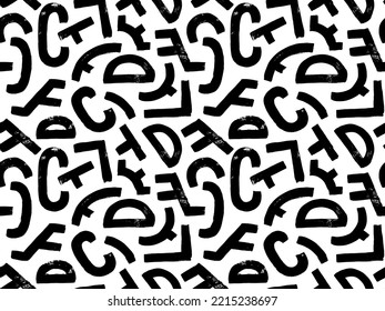 Brush-drawn geometric shapes seamless pattern. Messy scribbles, bold curvy lines illustration. Modern abstract wallpaper with simple geometric shapes. Black and white modern ornament.