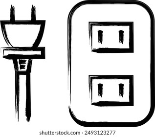 Brush-drawn home appliance illustration outlet plug