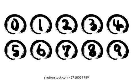 Brush-drawn illustration set of zero to nine