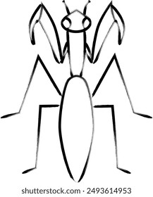 Brush-drawn insect single icon praying mantis