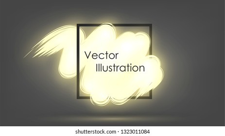 Brush-drawn luminous spot, template for text or headline and a square frame. Paint poster