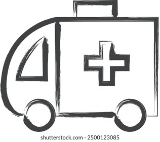 Brush-drawn medical-related single item illustration medical car