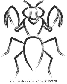 Brush-drawn mini insect single icon praying mantis