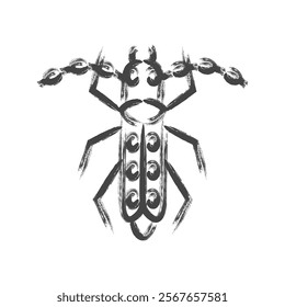 Brush-drawn mini insect single icon longhorn beetle