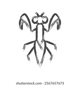 Brush-drawn mini insect single icon praying mantis