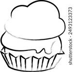 Brush-drawn single food illustration cream puff