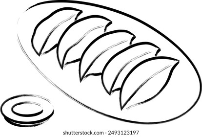 Brush-drawn single food illustration gyoza
