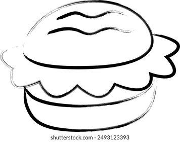 Brush-drawn single food illustration hamburger