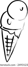 Brush-drawn single food illustration ice cream cone