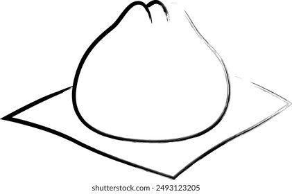 Brush-drawn single food illustration meat bun