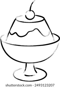 Brush-drawn single food illustration pudding