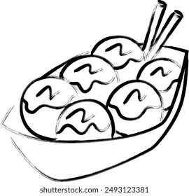 Brush-drawn single food illustration Takoyaki