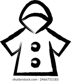 Brush-drawn single icon of items necessary for disaster prevention: raincoat