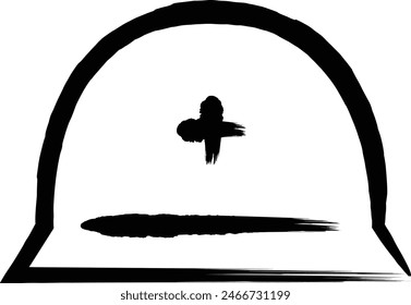 Brush-drawn single icon of items necessary for disaster prevention: Helmet