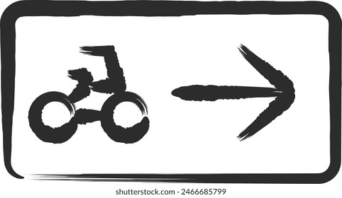 Brush-drawn single illustration of mini sign Bicycle one-way street