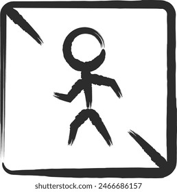 Brush-drawn single illustration of mini sign: Closed to pedestrians, etc.