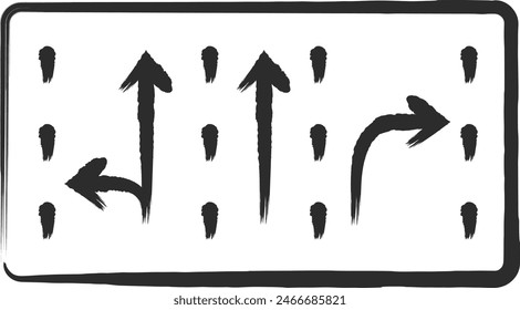 Brush-drawn single illustration of mini signs, traffic classification by direction of travel