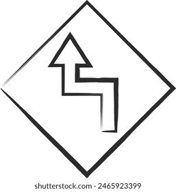 Brush-drawn single illustration of a simple sign with direction and back refraction