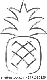 Brush-drawn single illustration of vegetables, fruits, and mushrooms: pineapple