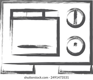 Brush-drawn single item illustrations related to home appliances: Oven