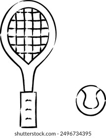 Brush-drawn sports equipment illustration tennis