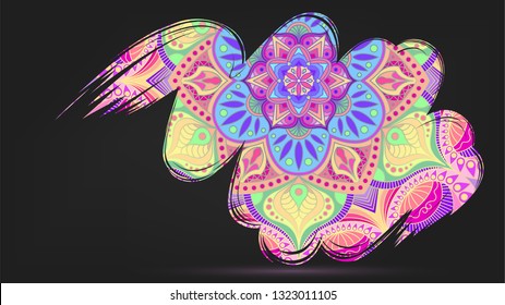 Brush-drawn spot with colorful Indian
 pattern, oriental pattern