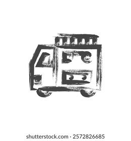 Brush-drawn vehicle-related single icon fire engine