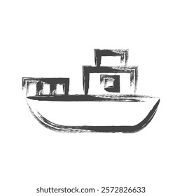 Brush-drawn vehicle-related single icon fishing boat