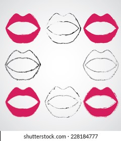 Brushed Abstract Red Lips for your Design in Grunge Style