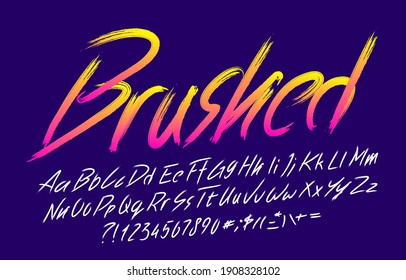 Brushed alphabet font. Brush stroke vivid letters, numbers and symbols. Uppercase and lowercase. Hand written vector typescript for your design.