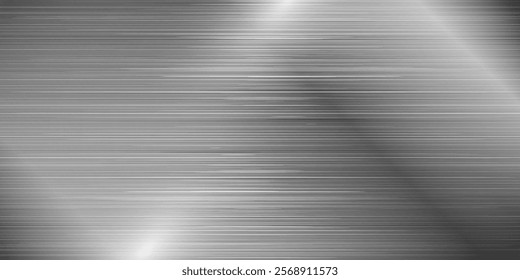 Brushed Aluminum with Bright Highlights. Stainless Steel Texture Metal Background. Industrial Gray Patter. Vector Illustration.