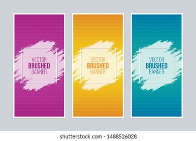 Brushed banners with square frames. Colorful vector banner set.