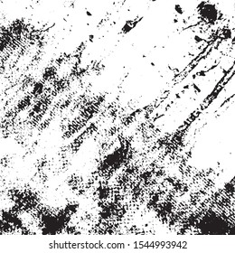 Brushed black paint cover. Grunge rough dirty background. Overlay aged grainy messy template. Distress urban used texture. Renovate wall frame grimy backdrop. Empty aging design element. EPS10 vector.