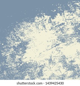 Brushed blue paint cover. Empty aging design element. Grunge rough dirty background. Overlay aged grainy messy template. Distress urban used texture. Renovate wall frame grimy backdrop. EPS10 vector