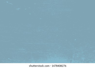 Brushed blue paint cover. Empty aging design element. Grunge rough dirty background. Overlay aged grainy messy template. Distress urban used texture. Renovate wall frame grimy backdrop. EPS10 vector