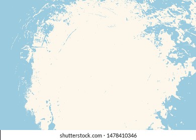 Brushed blue paint cover. Empty aging design element. Grunge rough dirty background. Overlay aged grainy messy template. Distress urban used texture. Renovate wall frame grimy backdrop. EPS10 vector