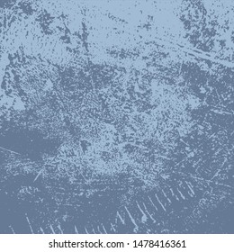 Brushed blue paint cover. Empty aging design element. Grunge rough dirty background. Overlay aged grainy messy template. Distress urban used texture. Renovate wall frame grimy backdrop. EPS10 vector