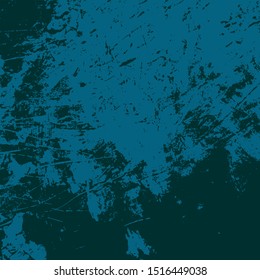 Brushed blue paint cover. Empty aging design element. Grunge rough dirty background. Overlay aged grainy messy template. Distress urban used texture. Renovate wall frame grimy backdrop. EPS10 vector