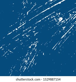 Brushed blue paint cover. Empty aging design element. Grunge rough dirty background. Overlay aged grainy messy template. Distress urban used texture. Renovate wall frame grimy backdrop. EPS10 vector